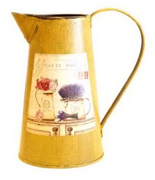 Handicraft Gardening Watering Can Shaped Retro Old Metal Iron Flower Pot, Yellow