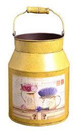 Creative Home Vintage Metal Iron Flower Pot Shabby Barrel With Yellow Old Handle