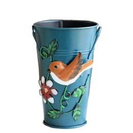 Creative Handcrafted &Hand-paint Iron Vase Flower Decoration Vase,Bird,Blue