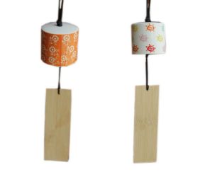 2 Packs Floral Print Ceramic Wind Bells with Wish Card Orange & White