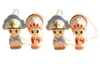 Set of 4 Chinese Ancient Couple Wind Chimes Porcelain Garden Bells